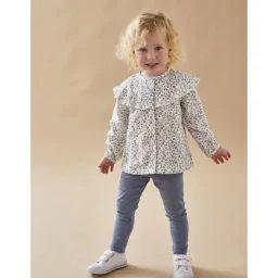 Set blouse fleurie + legging bleu