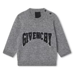 Pull en tricot brodé Garçon Gris