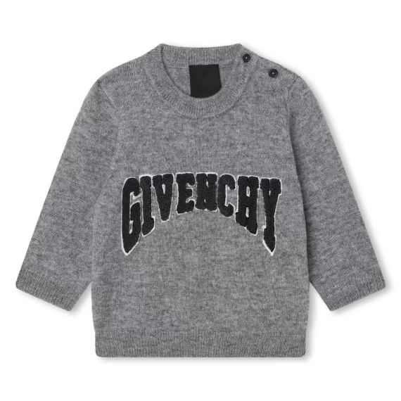 Pull en tricot brodé Garçon Gris