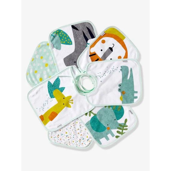 Lot de 7 bavoirs bébé VERTBAUDET imprimé jungle