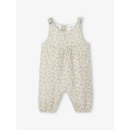 Combinaison bébé naissance brodée en gaze de coton blanc