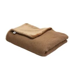 Couverture pour bébé – TROIS KILOS SEPT – Camel – Flanelle et tricot – 75 x 100 cm marron