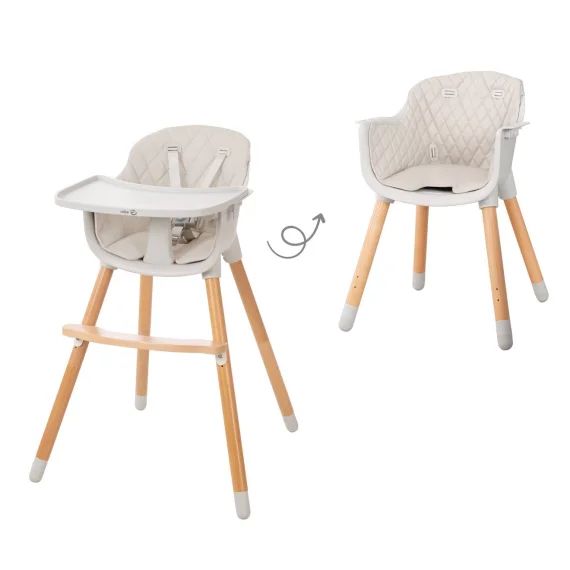 Chaise Haute Évolutive Rembourrée Avec Plateau Repas Style Up Wood Bois Naturel – Gris