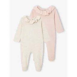 Lot de 2 dors-bien naissance avec col volanté beige chiné