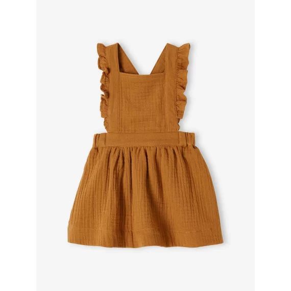 Robe-salopette en gaze de coton bébé caramel