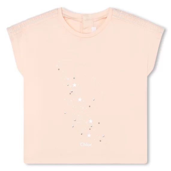 T-shirt avec imprimé et smocks Fille Beige