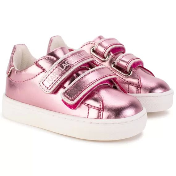 Baskets basses cuir métallisé Fille Rose