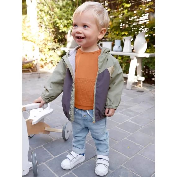 Blouson coupe-vent bébé garçon colorblock vert d&rsquo;eau