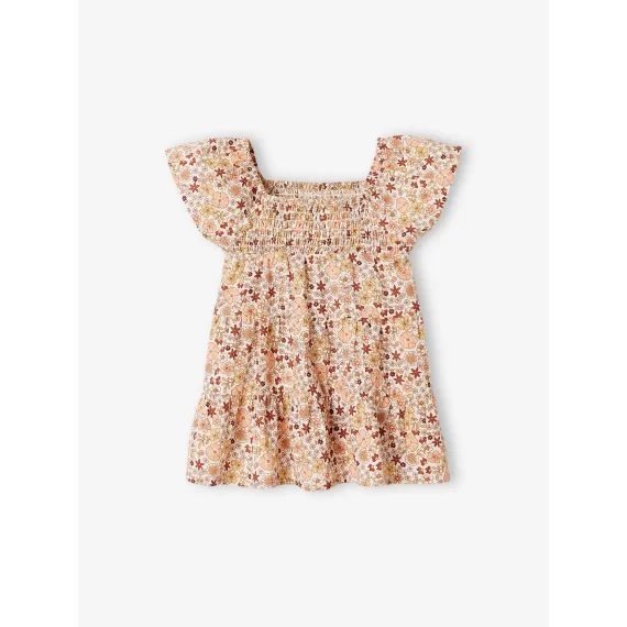 Robe fleurie bébé avec smocks écru