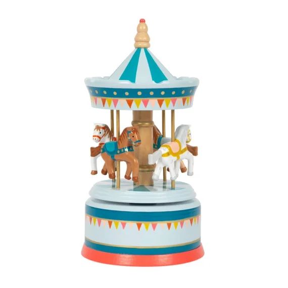 Boîte À Musique Carrousel À Chevaux Bleu