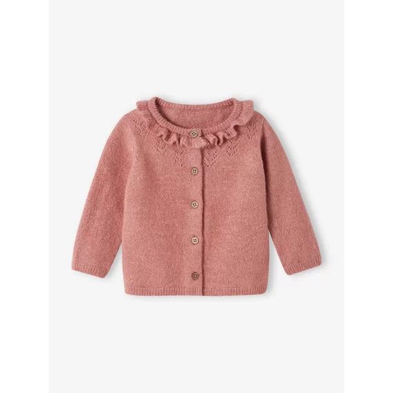 Cardigan bébé ajouré vieux rose