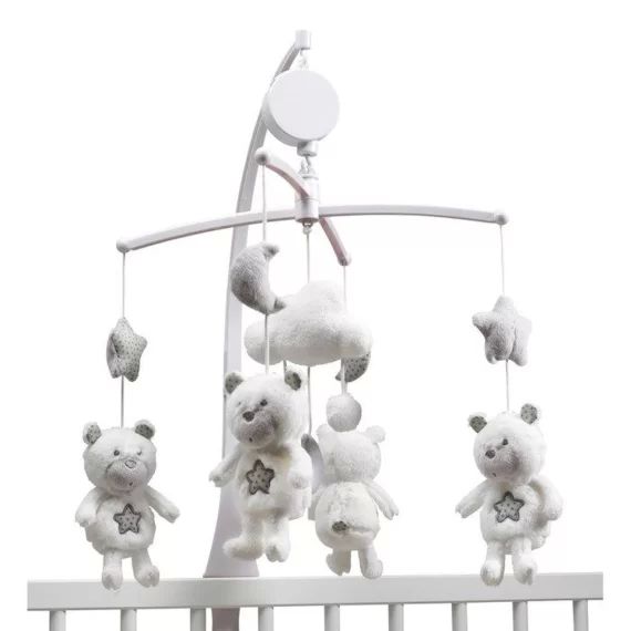 Mobile musical bébé Ours en polyester blanc blanc
