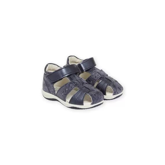 Sandales En Cuir Bleu Marine Bébé Fille