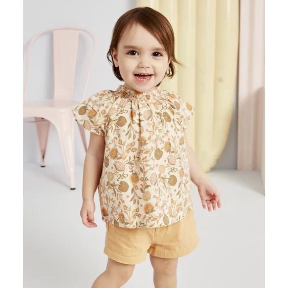 Blouse bébé fille en coton avec col bardot et imprimé –  – Soldes