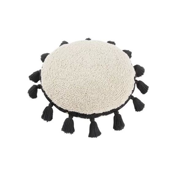 Coussin rond à pompons Circle noir (48 cm)