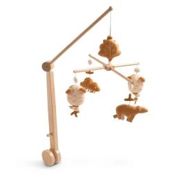 Mobile Musical En Bois Avec Jouets Ours En Gaze De Coton Marron