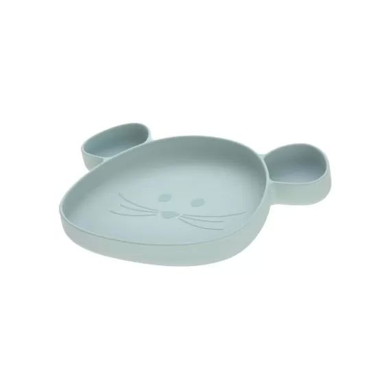 Assiette à compartiments en silicone souris vert d&rsquo;eau Little Chums