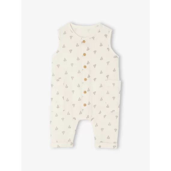 Combinaison en gaze de coton naissance beige clair imprime