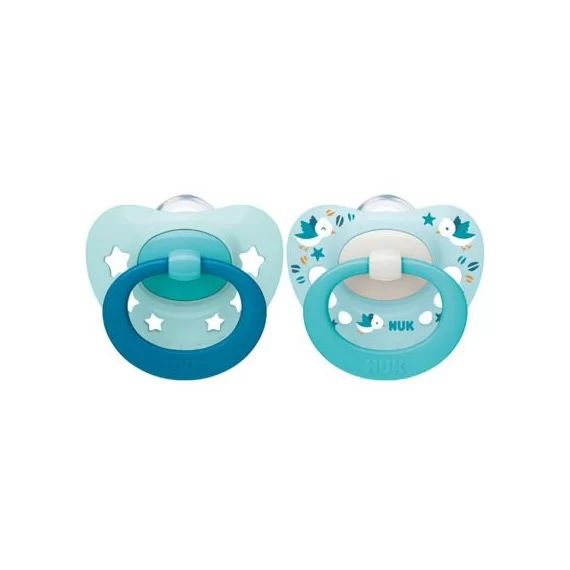 Lot de 2 sucettes physiologiques bleues (0-6 mois)