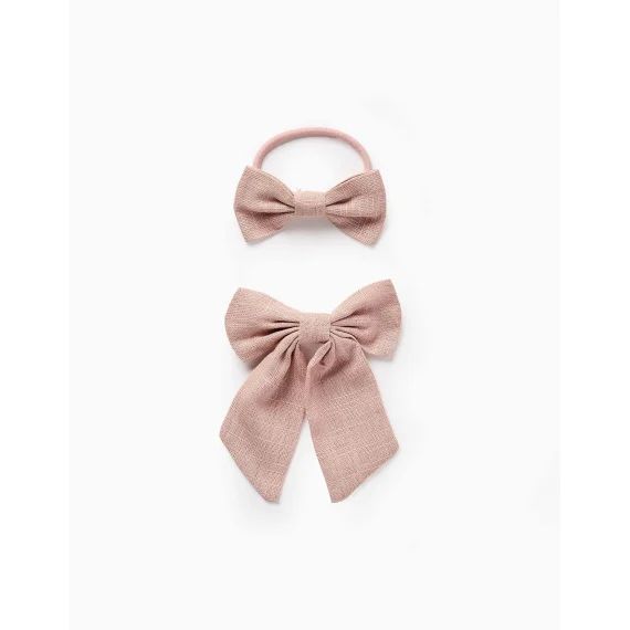 Pack Barrette À Cheveux + Élastique À Cheveux Avec Nœuds Rose