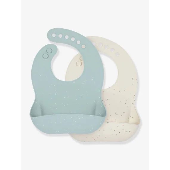 Lot de 2 bavoirs silicone LÄSSIG avec récupérateur nature/bleu