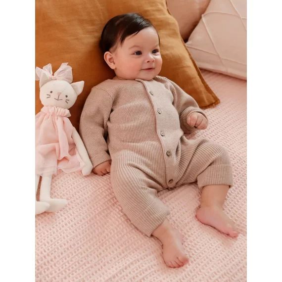 Combinaison en côtes bébé manches longues beige chiné