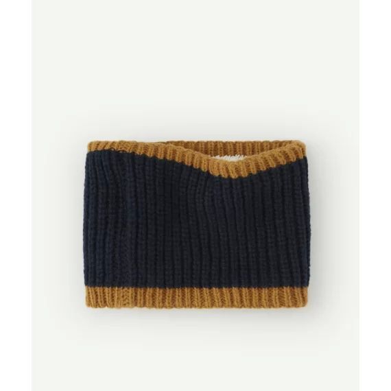 Snood tricot bébé garçon en fibres recyclées bleu marine et marron
