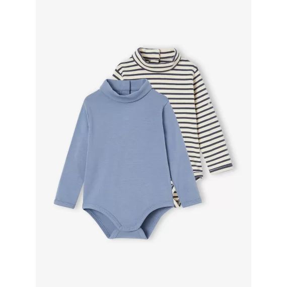 Lot de 2 bodies bébé col roulé bleu glacier