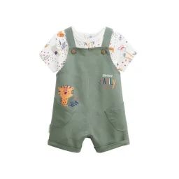 Ensemble Salopette Bébé En Lin Et T-shirt Savane Family Vert