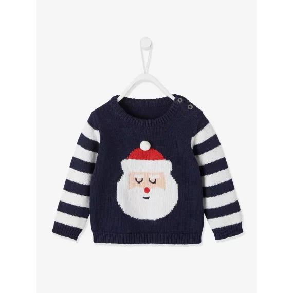 Pull Père Noël bébé en tricot encre