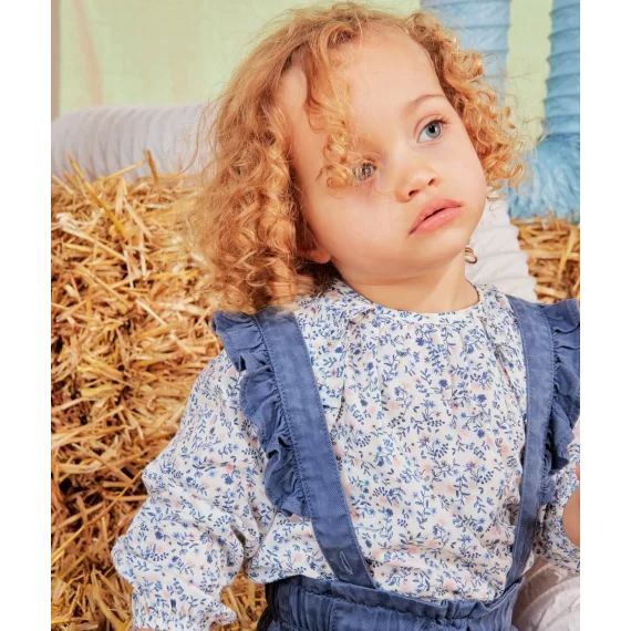 Blouse en coton bébé fille fleurie rose et bleu –  – Soldes