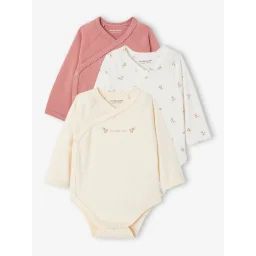 Lot de 3 bodies assortis joli coeur bébé naissance en coton biologique vieux rose