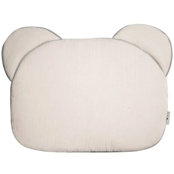 Oreiller Bébé Plat Ourson En Gaze De Coton Jeanne Beige