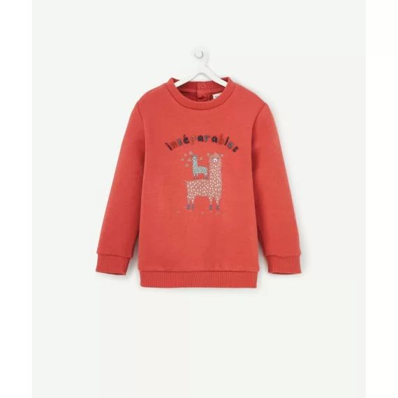 Sweat bébé garçon rouge en fibres recyclées avec message brodé –  – Soldes