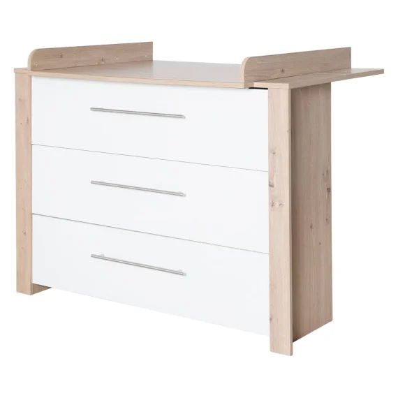 Commode À Langer Évolutive 3 Tiroirs Malo Blanc – Chêne Sonoma Scié