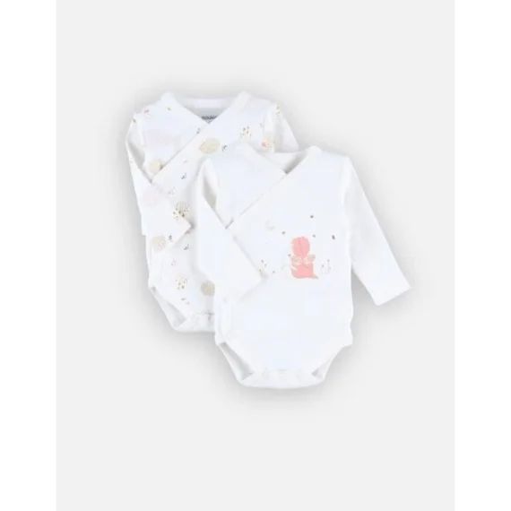 Set 2 bodies croisés imprimés manches longues Lina & Joy beige