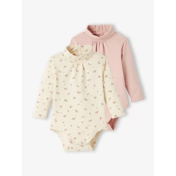 Lot de 2 bodies manches longues bébé col roulé rose