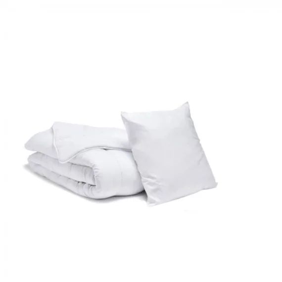 Pack Été Couette Légère 140x200cm + Oreiller Moelleux 60x60cm – Anti-transpiration – 1 Personne – Bleu Calin Blanc