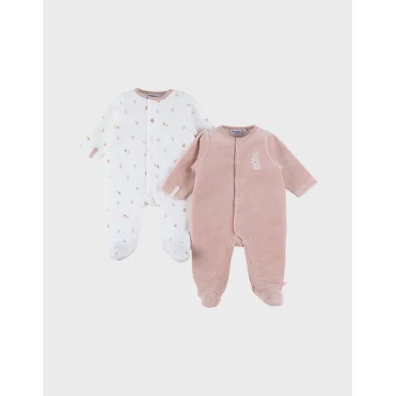 Lot De 2 Pyjamas En Velours Bébé Et Brodé Rose