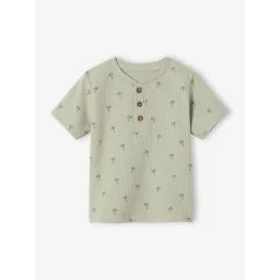 T-shirt motifs palmiers maille nid d’abeille bébé vert de gris
