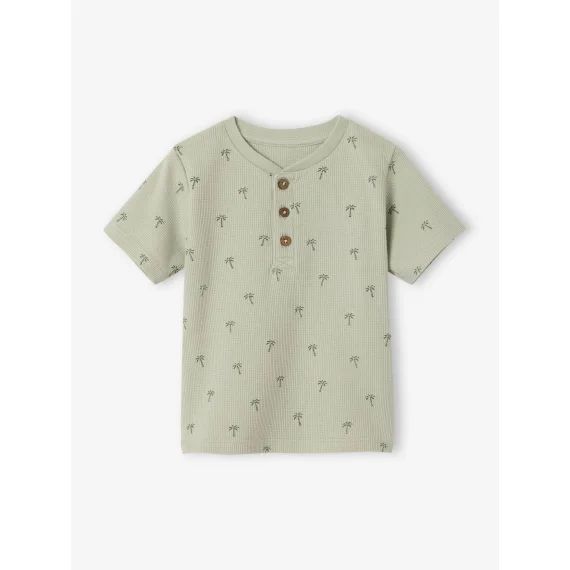 T-shirt motifs palmiers maille nid d&rsquo;abeille bébé vert de gris