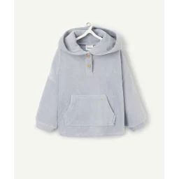 Sweat à capuche bébé garçon en velours côtelé bleu ciel