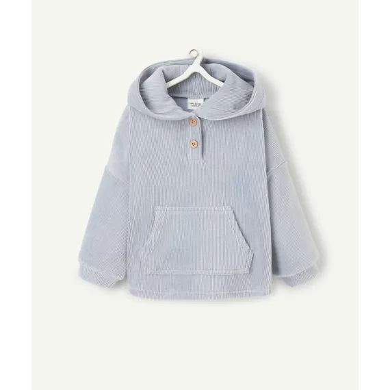 Sweat à capuche bébé garçon en velours côtelé bleu ciel
