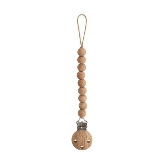 Attache Sucette Perles Silicone Et Bois – Avec Clip – Porte Tétine Bébé – Mushie Marron