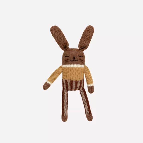 Doudou lapin pantalon à rayures sienne