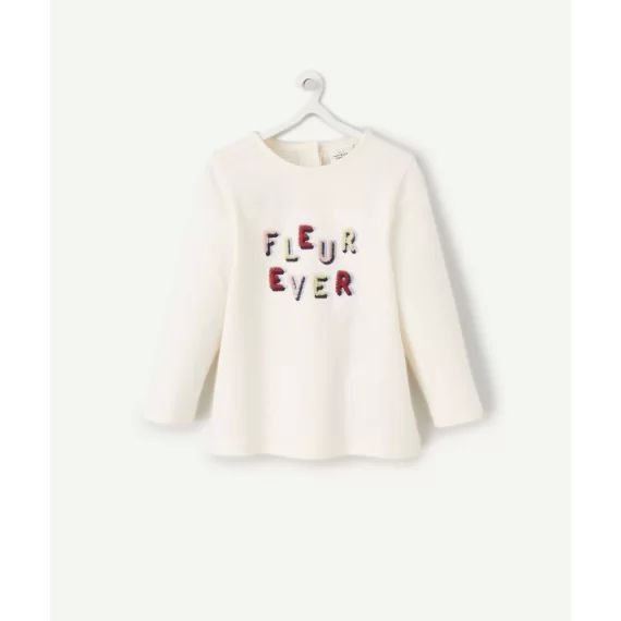 T-shirt bébé fille en coton bio écru avec message brodé –  – Soldes