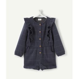 Combishort bébé fille bleu à carreau avec volants –  – Soldes