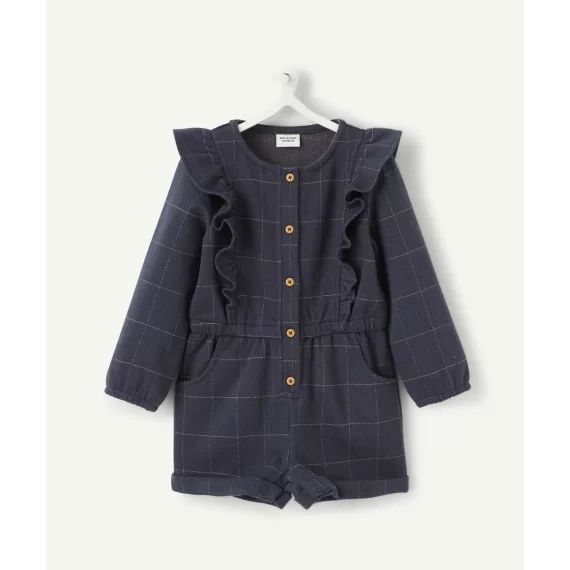 Combishort bébé fille bleu à carreau avec volants –  – Soldes