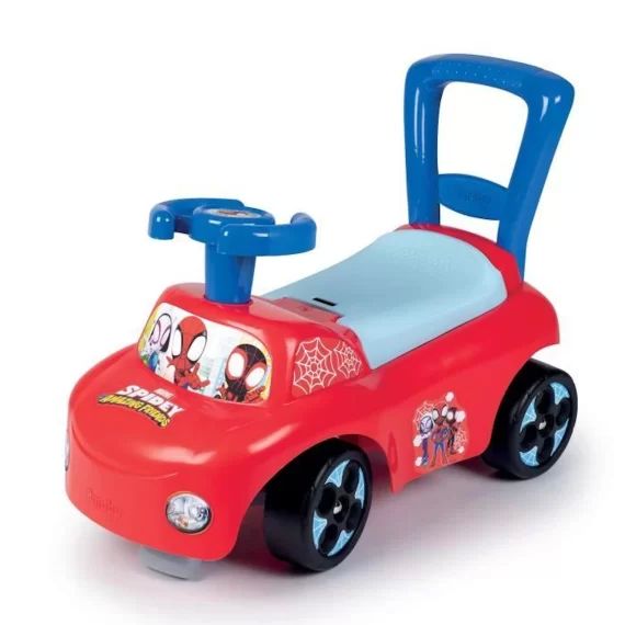 Porteur auto Spidey – Smoby – Fonction Trotteur – Coffre à jouets – Butées anti-bascule rouge