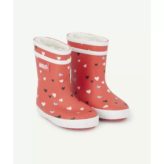 Bottes en caoutchouc fourrées babyflac 2 rouge avec coeurs –  – Soldes